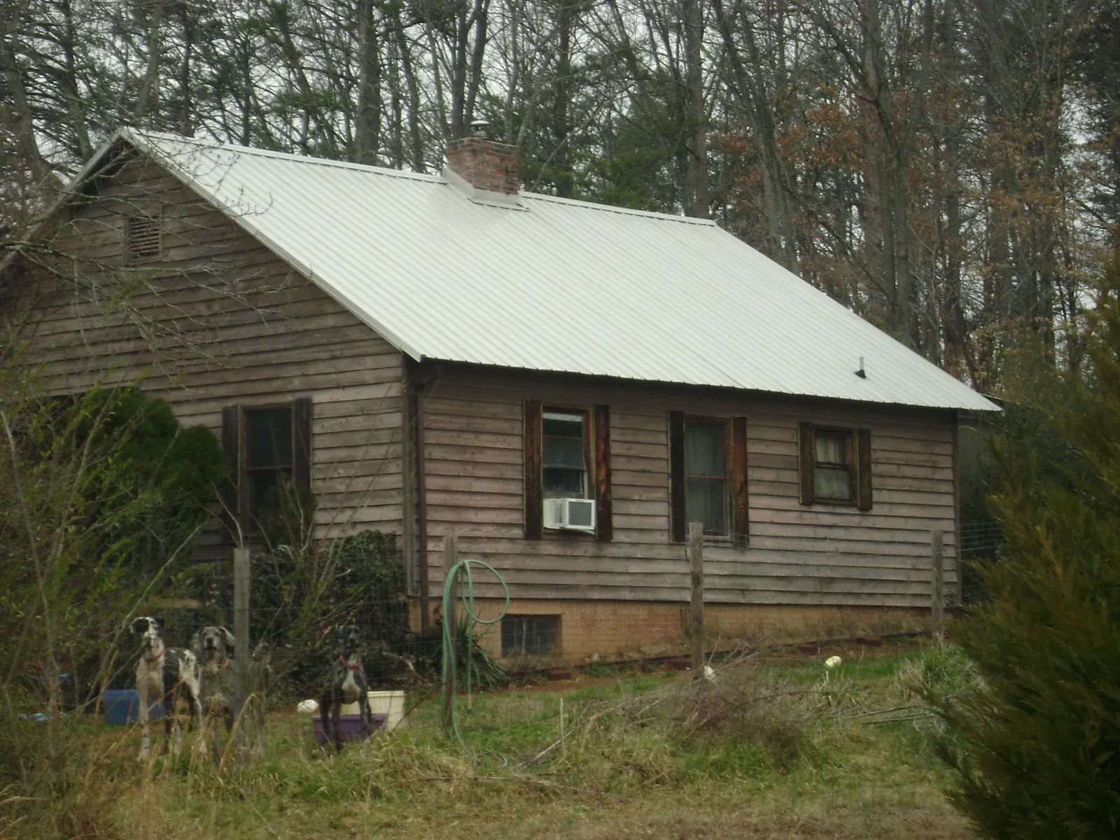 White metal roof on an old wood sided farmhouse, from a Metal Roof Installation job in Pine Hill